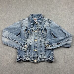 Vintage True Religion Jacket Womens XS Blue Jimmy Denim Cropped Trucker 90s‎ Y2K